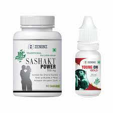 Natural Combo Pack of Sashakt Power 500mg, 60 Capsules & Young On Gold 15ml