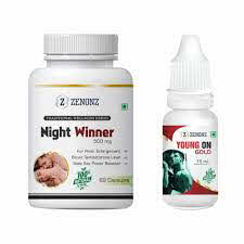 Zenonz Combo Pack of Night Winner 500mg, 60 Capsules & Young On Gold 15ml